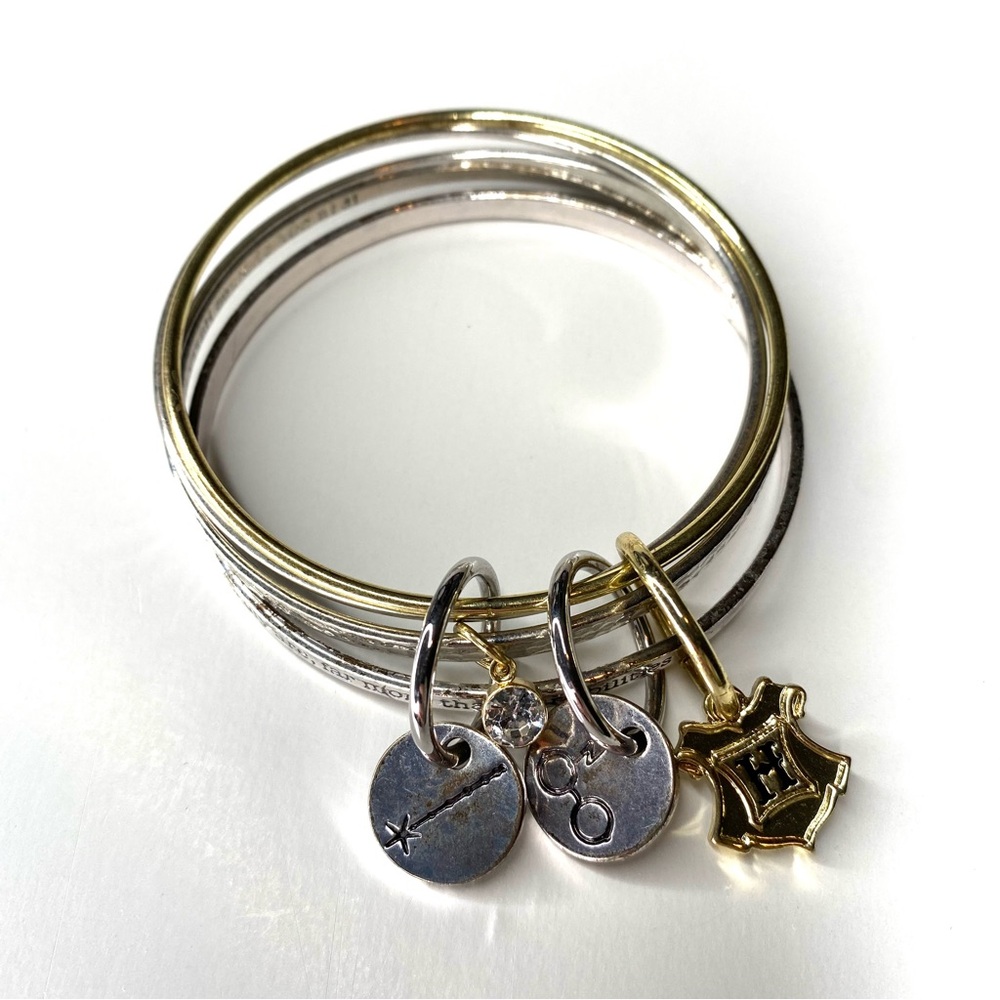 Official Harry Potter Dumbledore Quote Bangle Set 4pc Silver & Gold Arm Party